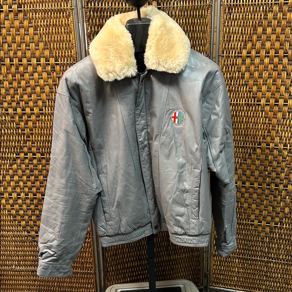9932 Alfa Romeo Milano Gray Bomber Jacket with Cream Collar Size L